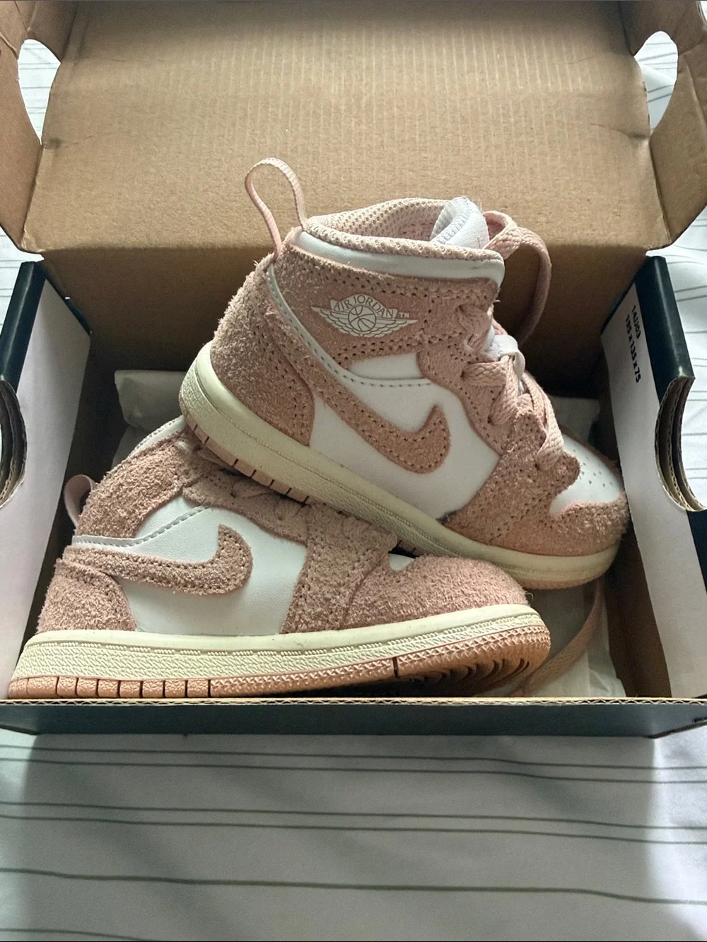 Nike Kids Pink and White High-Top Sneakers with Textured Panels